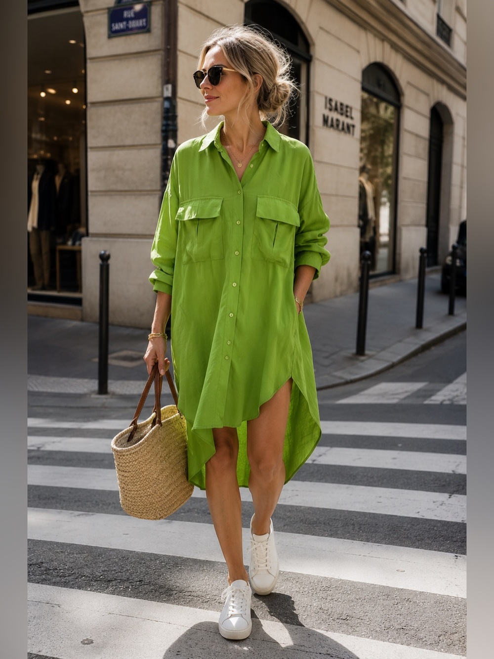 Vintage Bright Green High-Low Shirt Dress